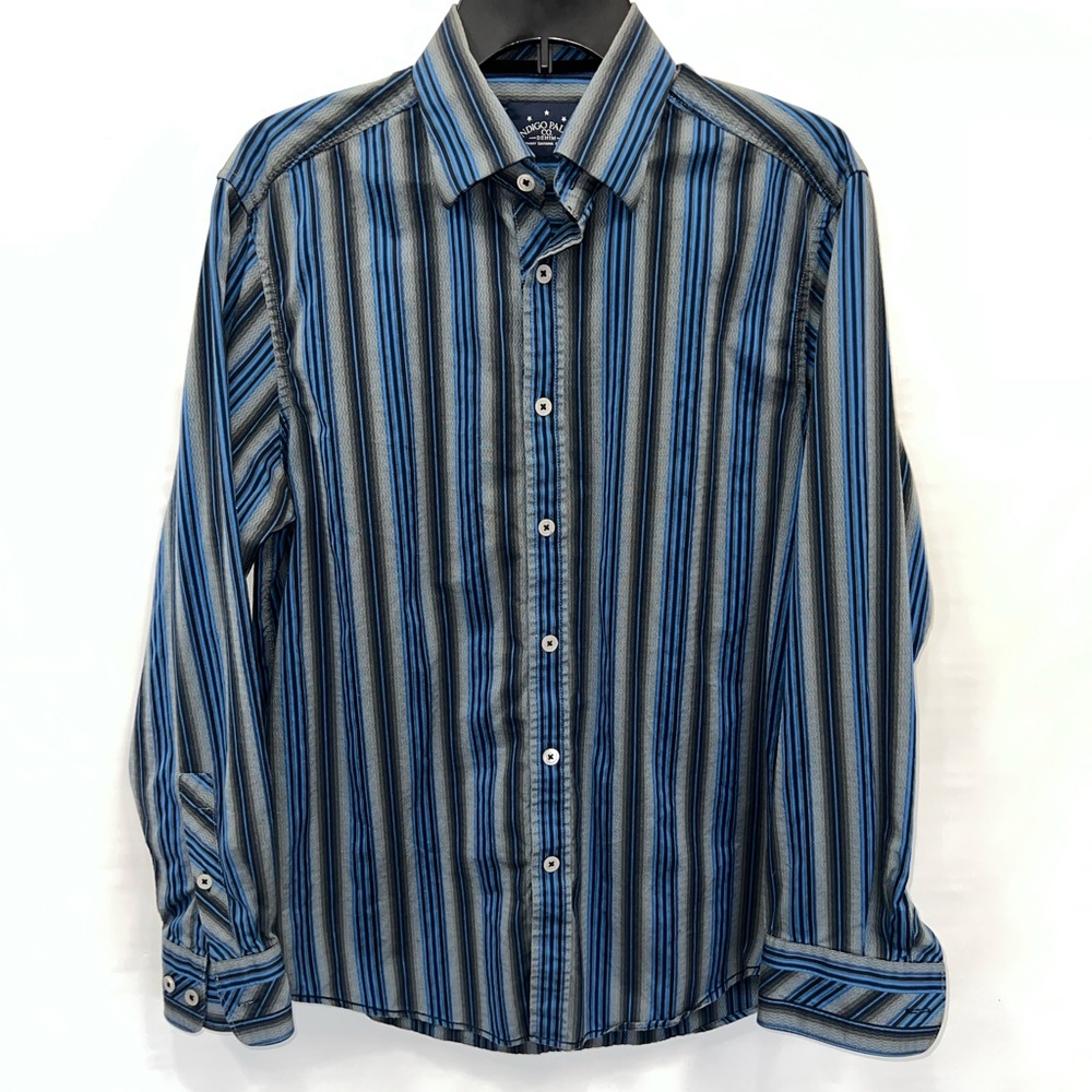 Indigo Palms Shirt Mens Medium Multicolor Long Sleeve 100% Cotton Striped